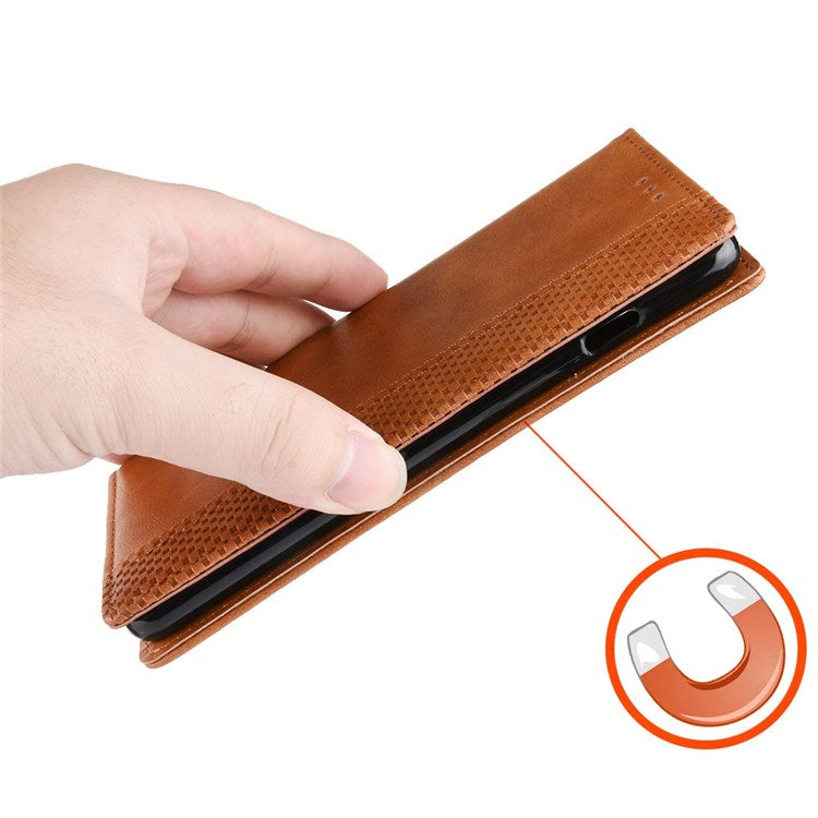 For Realme GT Neo3 Magnetic Auto-absorbed Retro Texture PU Leather Case Mosaic Imprinted Wallet Stand Shell - Brown