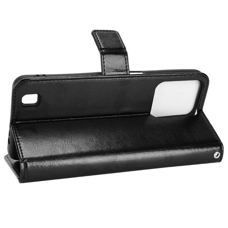 For Realme C31 PU Leather Viewing Stand Wallet Case Crazy Horse Texture Phone Shell - Black