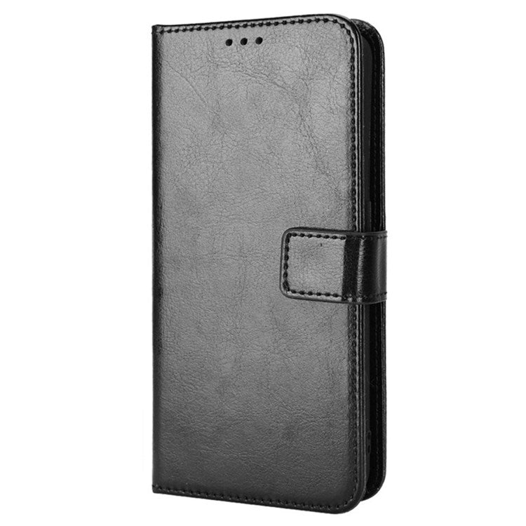 For Realme C31 PU Leather Viewing Stand Wallet Case Crazy Horse Texture Phone Shell - Black