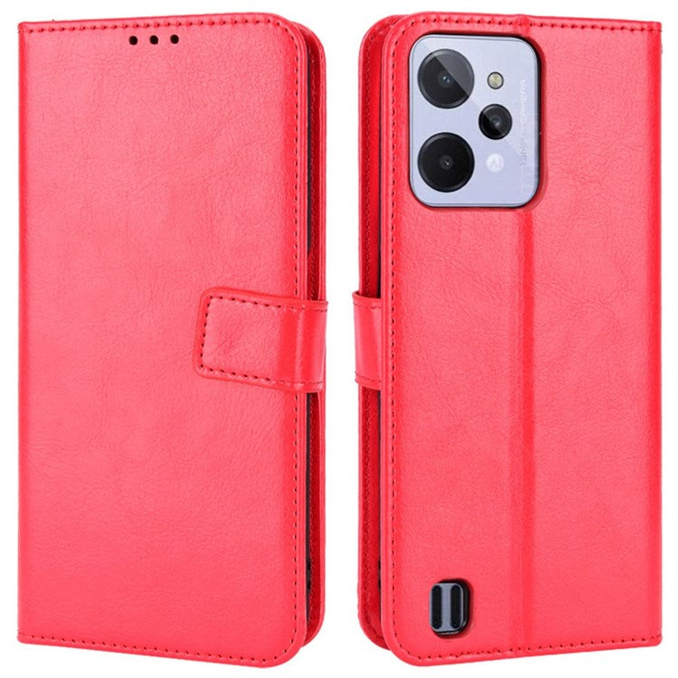 For Realme C31 PU Leather Viewing Stand Wallet Case Crazy Horse Texture Phone Shell - Red