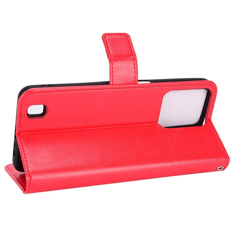 For Realme C31 PU Leather Viewing Stand Wallet Case Crazy Horse Texture Phone Shell - Red