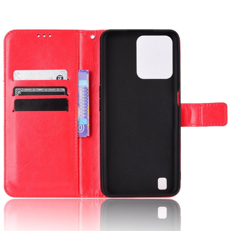 For Realme C31 PU Leather Viewing Stand Wallet Case Crazy Horse Texture Phone Shell - Red