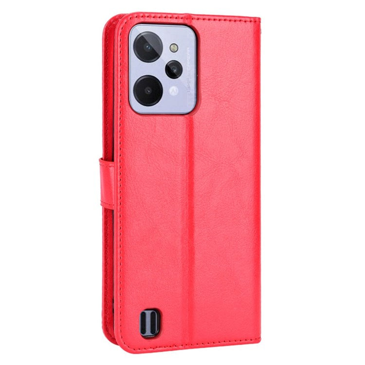 For Realme C31 PU Leather Viewing Stand Wallet Case Crazy Horse Texture Phone Shell - Red