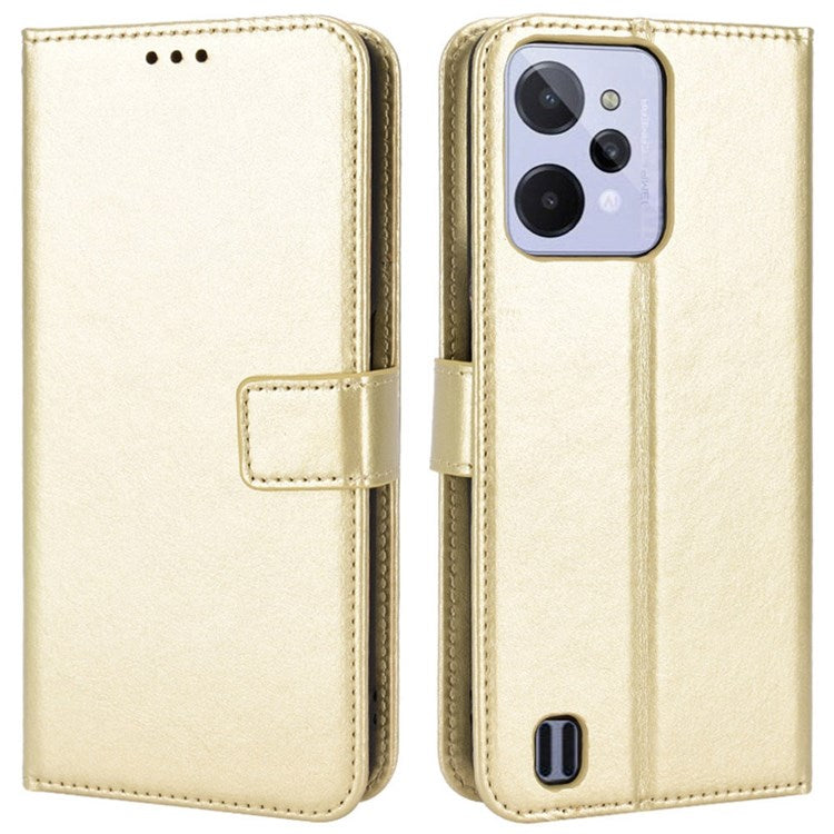 For Realme C31 PU Leather Viewing Stand Wallet Case Crazy Horse Texture Phone Shell - Gold