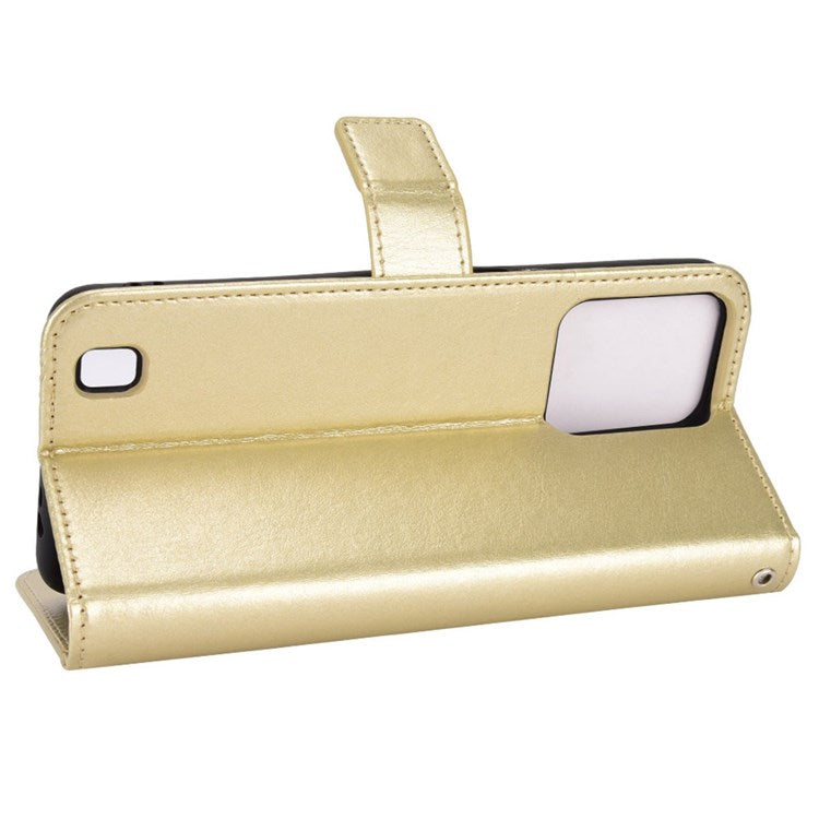 For Realme C31 PU Leather Viewing Stand Wallet Case Crazy Horse Texture Phone Shell - Gold