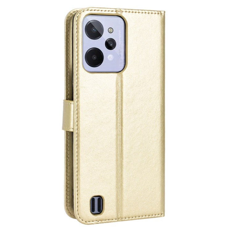 For Realme C31 PU Leather Viewing Stand Wallet Case Crazy Horse Texture Phone Shell - Gold