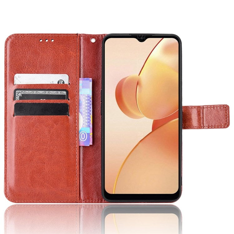 For Realme C31 PU Leather Viewing Stand Wallet Case Crazy Horse Texture Phone Shell - Brown