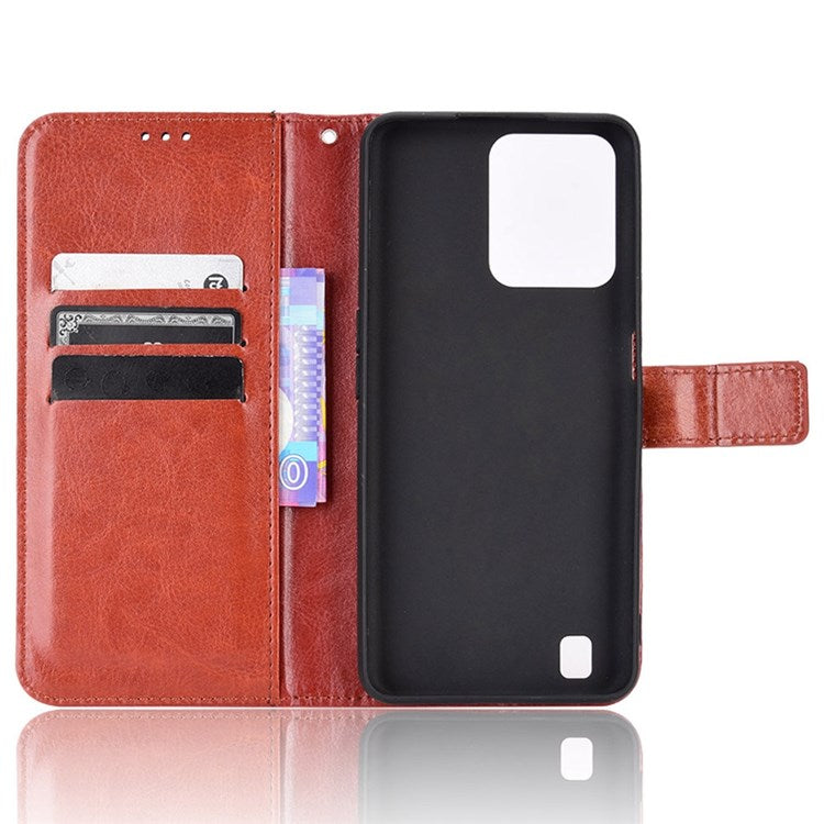 For Realme C31 PU Leather Viewing Stand Wallet Case Crazy Horse Texture Phone Shell - Brown