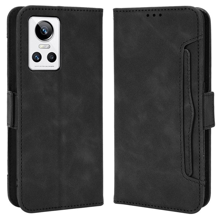 For Realme GT Neo3 Multiple Card Slots PU Leather Anti-scratch Wallet Case Mobile Phone Stand Cover - Black