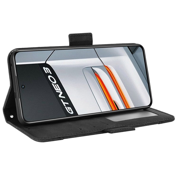 For Realme GT Neo3 Multiple Card Slots PU Leather Anti-scratch Wallet Case Mobile Phone Stand Cover - Black