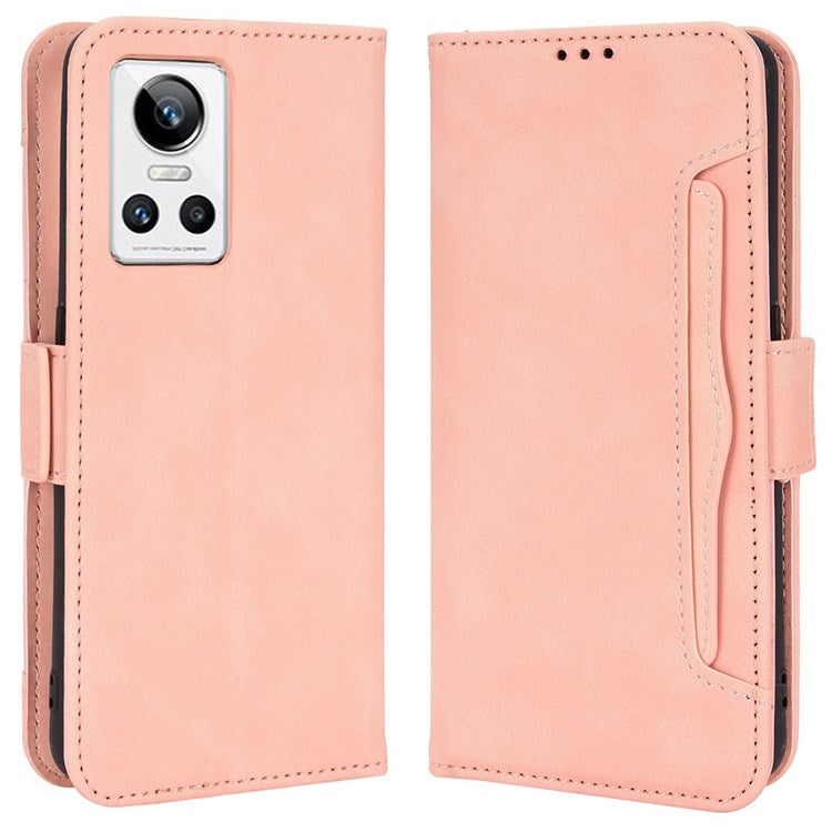 For Realme GT Neo3 Multiple Card Slots PU Leather Anti-scratch Wallet Case Mobile Phone Stand Cover - Pink
