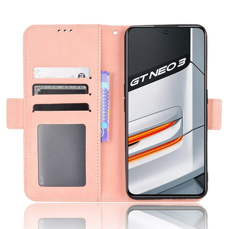 For Realme GT Neo3 Multiple Card Slots PU Leather Anti-scratch Wallet Case Mobile Phone Stand Cover - Pink