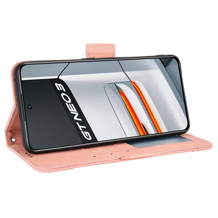 For Realme GT Neo3 Multiple Card Slots PU Leather Anti-scratch Wallet Case Mobile Phone Stand Cover - Pink