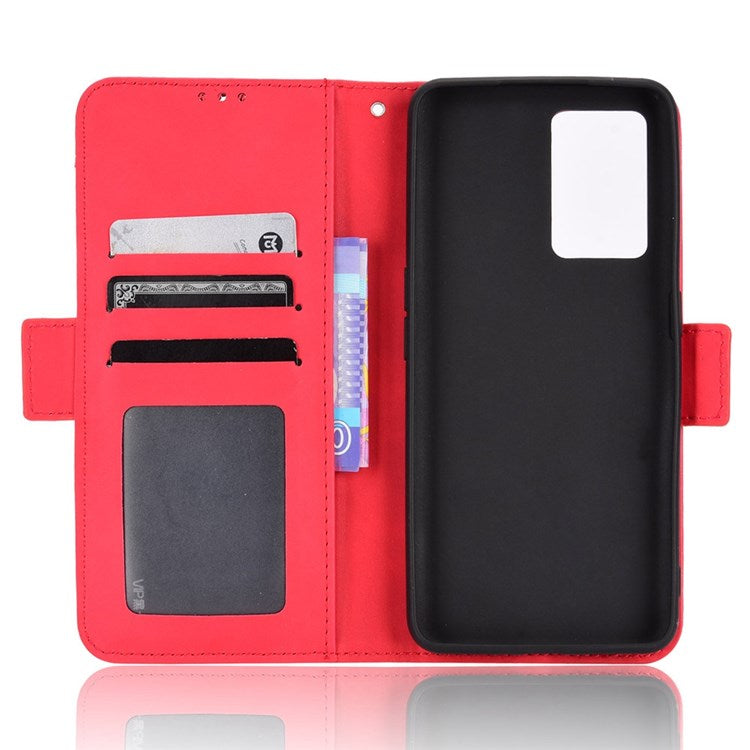 For Realme GT Neo3 Multiple Card Slots PU Leather Anti-scratch Wallet Case Mobile Phone Stand Cover - Red
