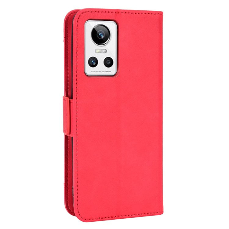 For Realme GT Neo3 Multiple Card Slots PU Leather Anti-scratch Wallet Case Mobile Phone Stand Cover - Red