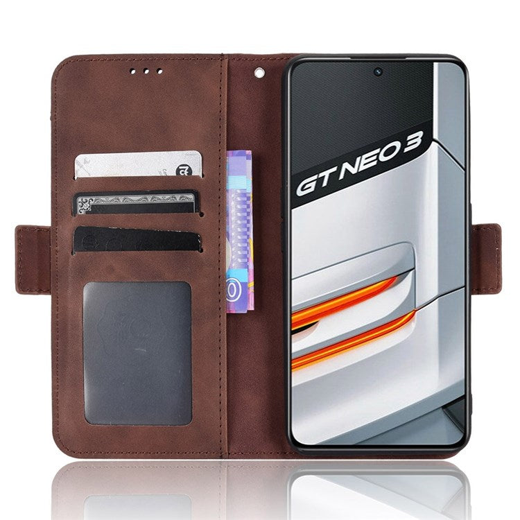 For Realme GT Neo3 Multiple Card Slots PU Leather Anti-scratch Wallet Case Mobile Phone Stand Cover - Brown