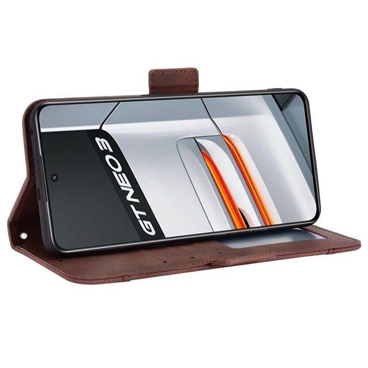 For Realme GT Neo3 Multiple Card Slots PU Leather Anti-scratch Wallet Case Mobile Phone Stand Cover - Brown