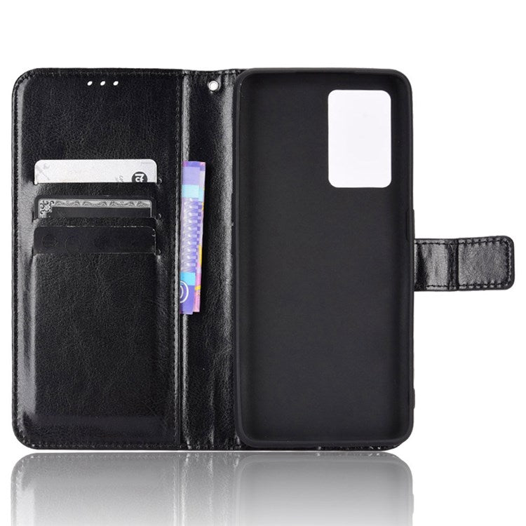 Crazy Horse Texture Phone Case for Realme GT Neo3, PU Leather + TPU Stand Wallet Cellphone Cover - Black