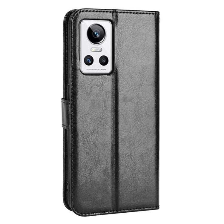 Crazy Horse Texture Phone Case for Realme GT Neo3, PU Leather + TPU Stand Wallet Cellphone Cover - Black