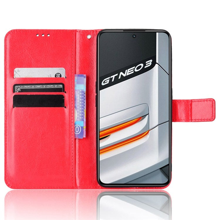 Crazy Horse Texture Phone Case for Realme GT Neo3, PU Leather + TPU Stand Wallet Cellphone Cover - Red