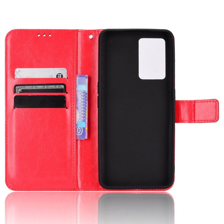 Crazy Horse Texture Phone Case for Realme GT Neo3, PU Leather + TPU Stand Wallet Cellphone Cover - Red