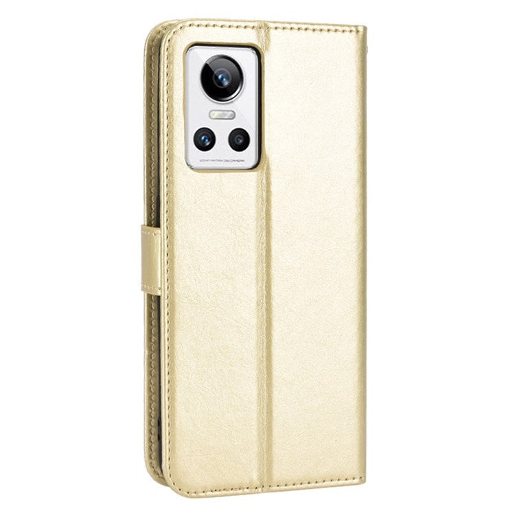 Crazy Horse Texture Phone Case for Realme GT Neo3, PU Leather + TPU Stand Wallet Cellphone Cover - Gold