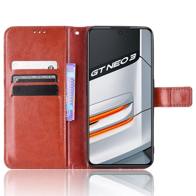 Crazy Horse Texture Phone Case for Realme GT Neo3, PU Leather + TPU Stand Wallet Cellphone Cover - Brown