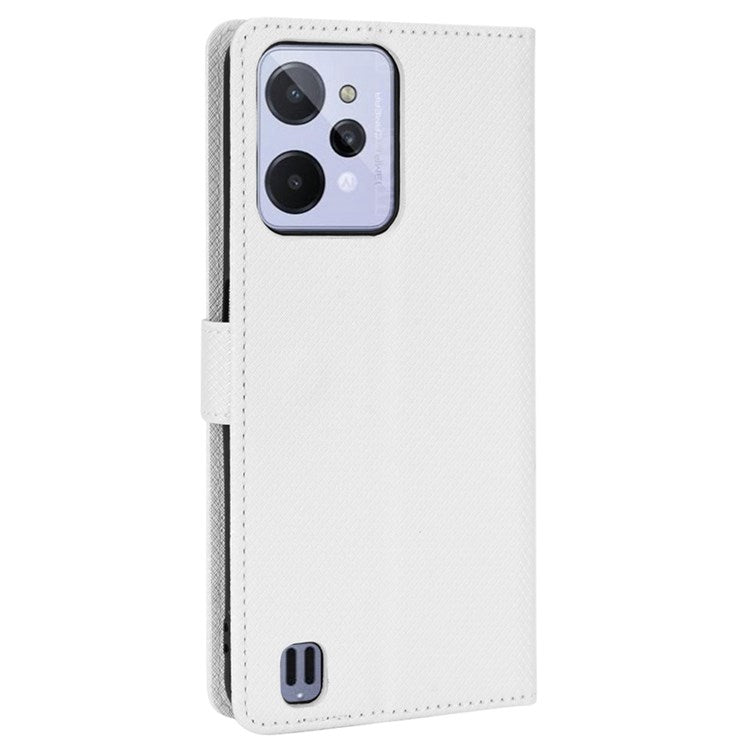 For Realme C31 Wallet PU Leather Shockproof Phone Case Diamond Texture Adjustable Stand Cover - White