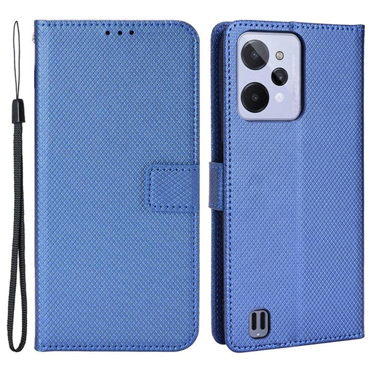 For Realme C31 Wallet PU Leather Shockproof Phone Case Diamond Texture Adjustable Stand Cover - Blue