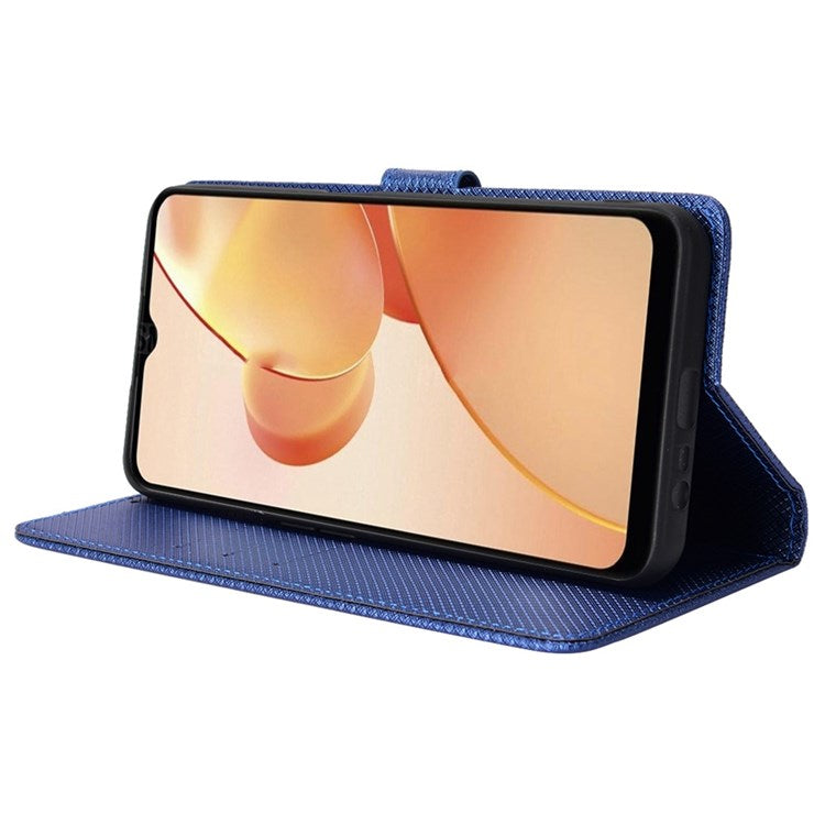 For Realme C31 Wallet PU Leather Shockproof Phone Case Diamond Texture Adjustable Stand Cover - Blue