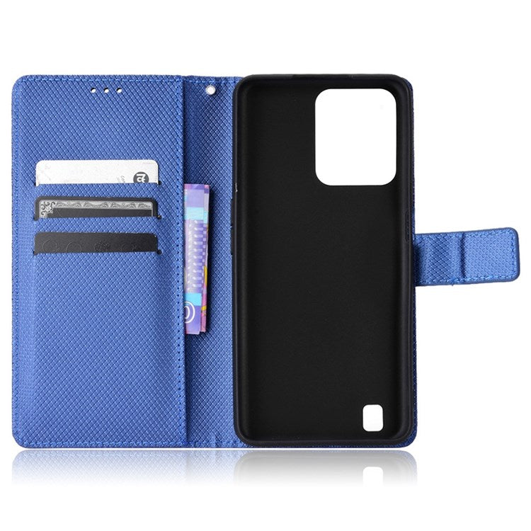 For Realme C31 Wallet PU Leather Shockproof Phone Case Diamond Texture Adjustable Stand Cover - Blue