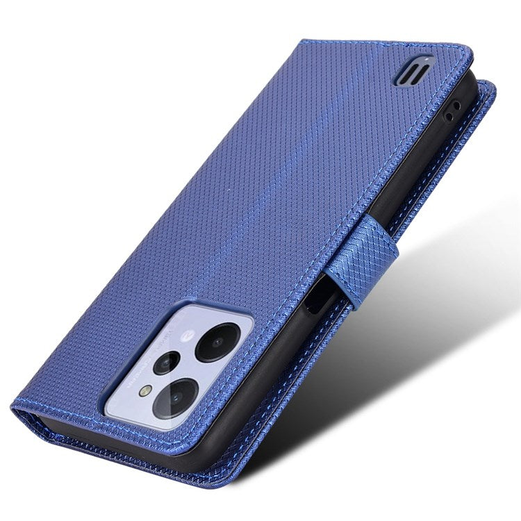 For Realme C31 Wallet PU Leather Shockproof Phone Case Diamond Texture Adjustable Stand Cover - Blue