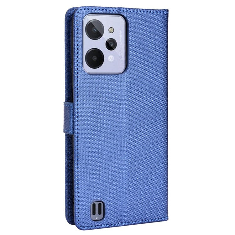 For Realme C31 Wallet PU Leather Shockproof Phone Case Diamond Texture Adjustable Stand Cover - Blue
