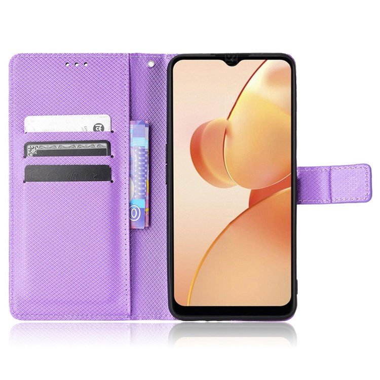 For Realme C31 Wallet PU Leather Shockproof Phone Case Diamond Texture Adjustable Stand Cover - Purple