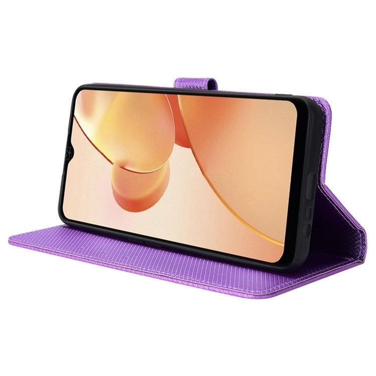For Realme C31 Wallet PU Leather Shockproof Phone Case Diamond Texture Adjustable Stand Cover - Purple