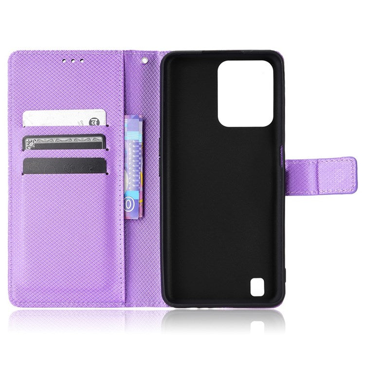 For Realme C31 Wallet PU Leather Shockproof Phone Case Diamond Texture Adjustable Stand Cover - Purple