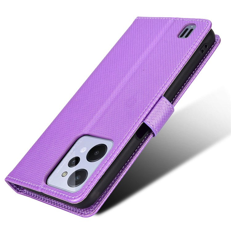 For Realme C31 Wallet PU Leather Shockproof Phone Case Diamond Texture Adjustable Stand Cover - Purple