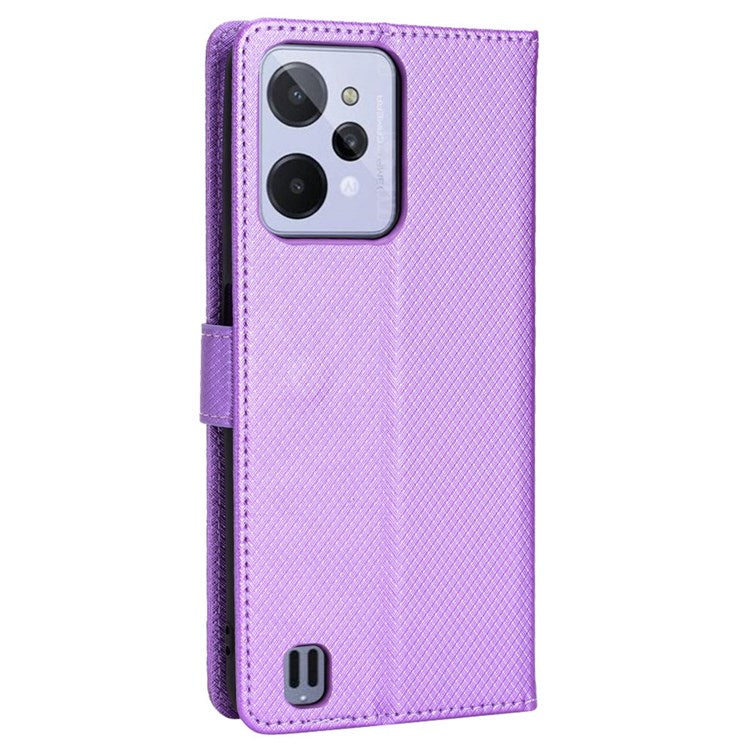 For Realme C31 Wallet PU Leather Shockproof Phone Case Diamond Texture Adjustable Stand Cover - Purple
