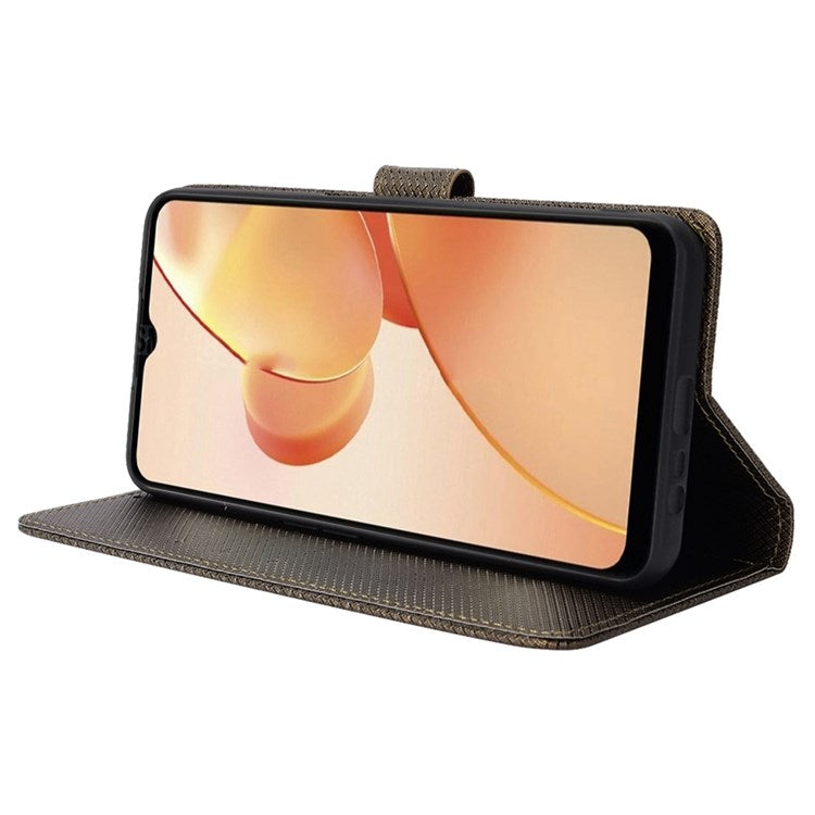 For Realme C31 Wallet PU Leather Shockproof Phone Case Diamond Texture Adjustable Stand Cover - Brown