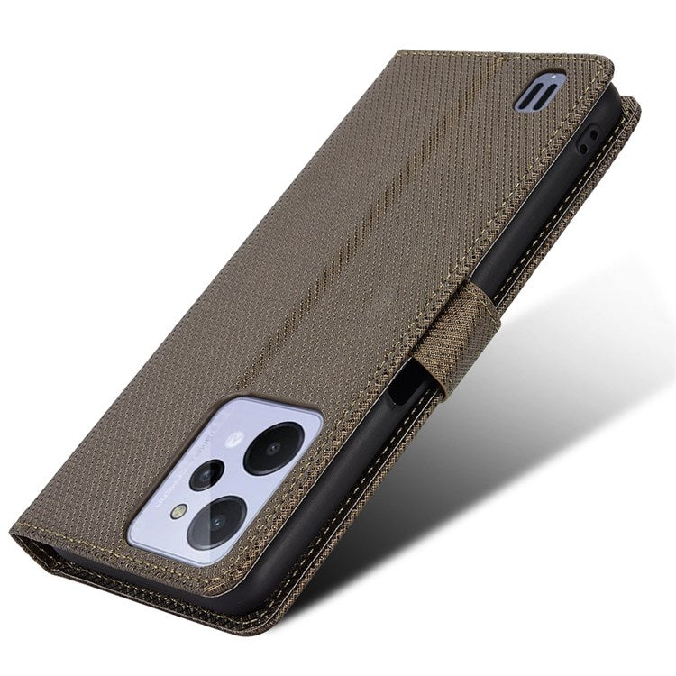 For Realme C31 Wallet PU Leather Shockproof Phone Case Diamond Texture Adjustable Stand Cover - Brown