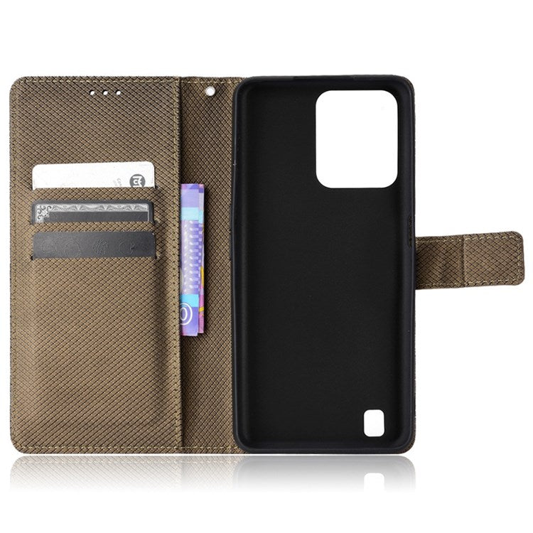For Realme C31 Wallet PU Leather Shockproof Phone Case Diamond Texture Adjustable Stand Cover - Brown