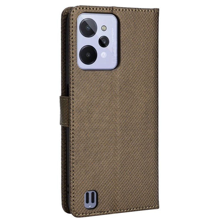 For Realme C31 Wallet PU Leather Shockproof Phone Case Diamond Texture Adjustable Stand Cover - Brown