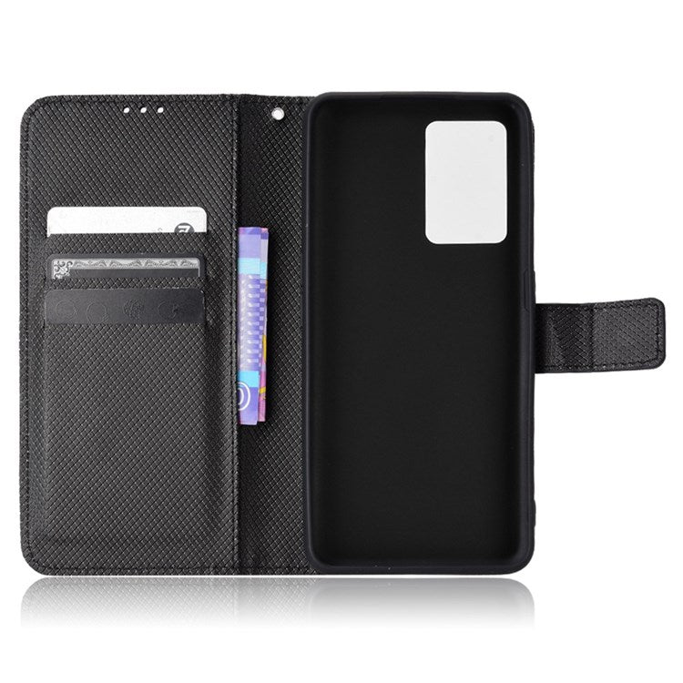 For Realme GT Neo3 Wallet Leather Case Diamond Texture Stand Magnetic Clasp Phone Cover - Black