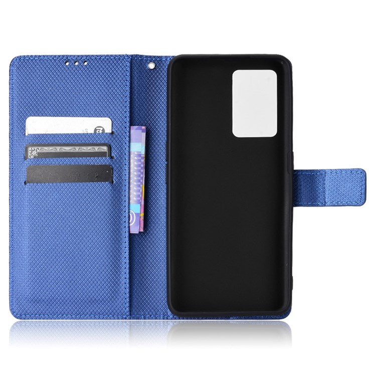 For Realme GT Neo3 Wallet Leather Case Diamond Texture Stand Magnetic Clasp Phone Cover - Blue