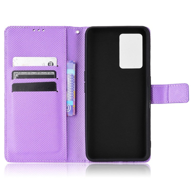 For Realme GT Neo3 Wallet Leather Case Diamond Texture Stand Magnetic Clasp Phone Cover - Purple
