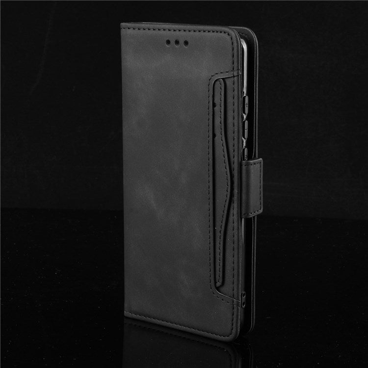 For vivo Y55 5G/Y75 5G/T1 5G PU Leather Card Holder Stand Shockproof TPU Interior Case Wallet Design Magnetic Protect Flip Cover - Black