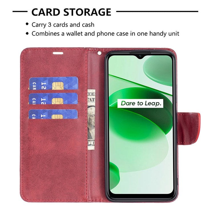 BF Leather Series-4 for Realme C35 PU Leather Folio Flip Wallet Protective Cover Stand Phone Case - Red