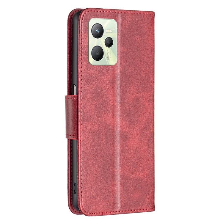 BF Leather Series-4 for Realme C35 PU Leather Folio Flip Wallet Protective Cover Stand Phone Case - Red