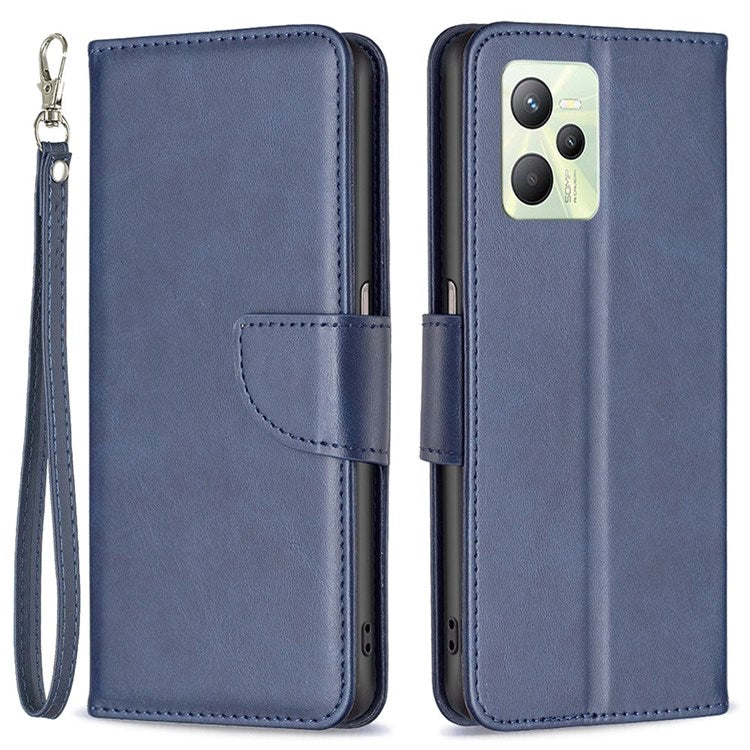 BF Leather Series-4 for Realme C35 PU Leather Folio Flip Wallet Protective Cover Stand Phone Case - Blue