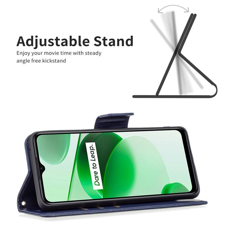 BF Leather Series-4 for Realme C35 PU Leather Folio Flip Wallet Protective Cover Stand Phone Case - Blue